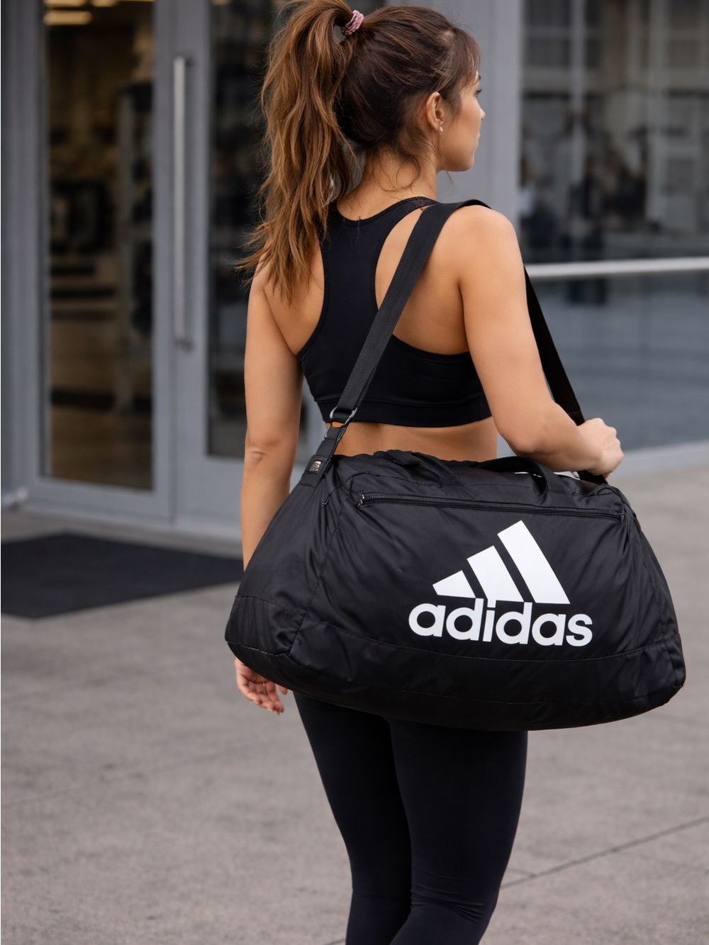 adidas White and Black Sport Duffel with Bold Logo